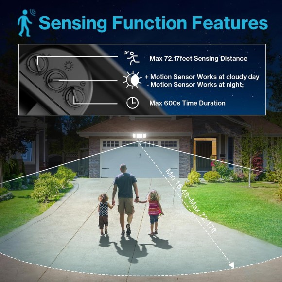 65W Motion Sensor Outdoor Lights, 6000lm Adjustable 3-Head LED Flood Lights Outdoor with Motion Detection, IP65 Waterproof Security Lights for Driveway, Garage, Porch, Yard Black