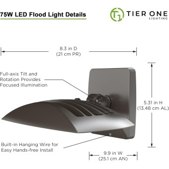 LED Outdoor Flood Light with Photocell 75W Outdoor Security Light for Gardens Yards UL Listed 4000k Residential Full Cutoff Wall Pack 180° Adjustable Knuckle 8400LM Dark Bronze 2 Pack