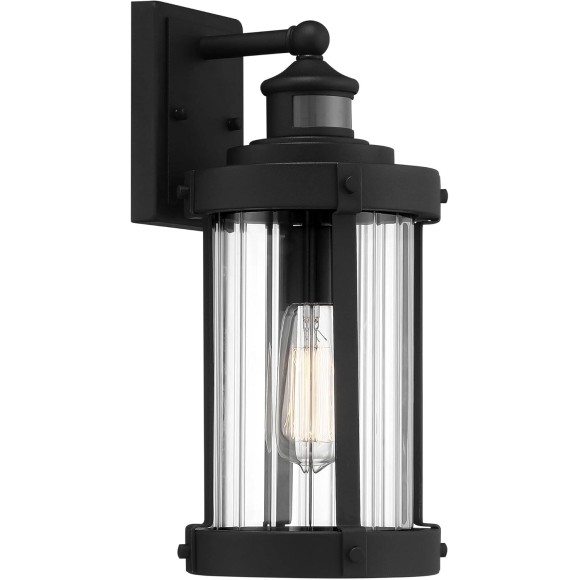 Stan Modern Industrial Outdoor Wall Light Fixture Textured Black Metal 15" Clear Ribbed Glass for Exterior House Porch Patio Outside Deck Garage Yard Front Door Garden Home