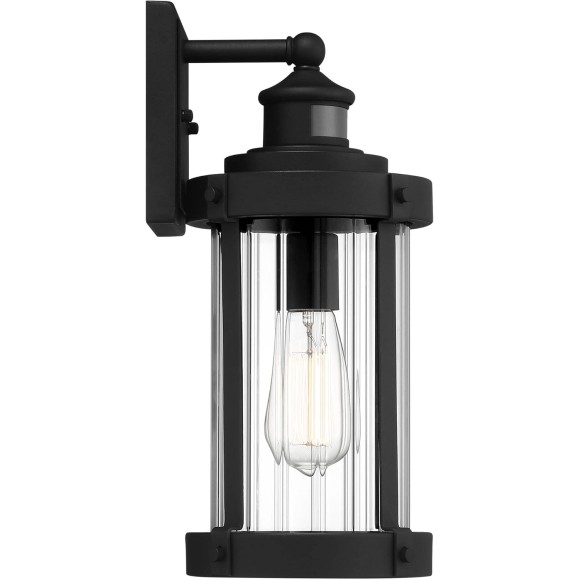 Stan Modern Industrial Outdoor Wall Light Fixture Textured Black Metal 15" Clear Ribbed Glass for Exterior House Porch Patio Outside Deck Garage Yard Front Door Garden Home