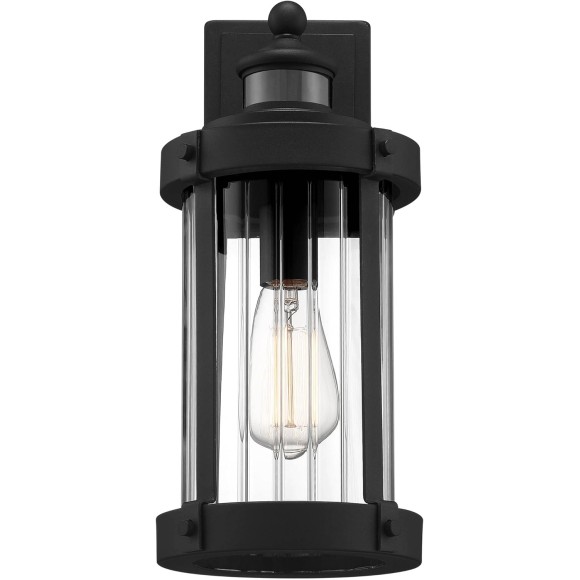 Stan Modern Industrial Outdoor Wall Light Fixture Textured Black Metal 15" Clear Ribbed Glass for Exterior House Porch Patio Outside Deck Garage Yard Front Door Garden Home