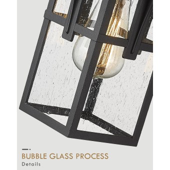 Outdoor Wall Light 2 Pack, Exterior Wall Sconce Light Fixtures with Seeded Glass, Farmhouse 1-Light Porch Light Waterproof for Patio Balcony Indoor, Matte Black, 5HX62B-2PK BK