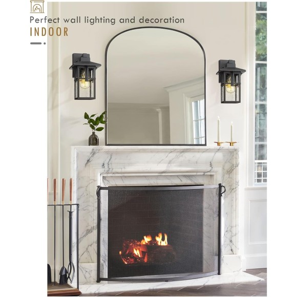 Outdoor Wall Light 2 Pack, Exterior Wall Sconce Light Fixtures with Seeded Glass, Farmhouse 1-Light Porch Light Waterproof for Patio Balcony Indoor, Matte Black, 5HX62B-2PK BK