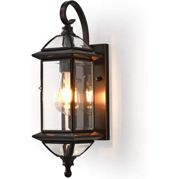 18.5" H Copper Outdoor Wall Lights Exterior Waterproof Wall Sconce Light Fixture E26 Socket Oil Rubbed Bronze Porch Light with Clear Glass Lantern Wall Lamp for Front Porch Garage Patio