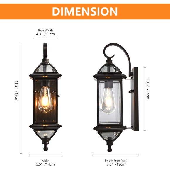 18.5" H Copper Outdoor Wall Lights Exterior Waterproof Wall Sconce Light Fixture E26 Socket Oil Rubbed Bronze Porch Light with Clear Glass Lantern Wall Lamp for Front Porch Garage Patio