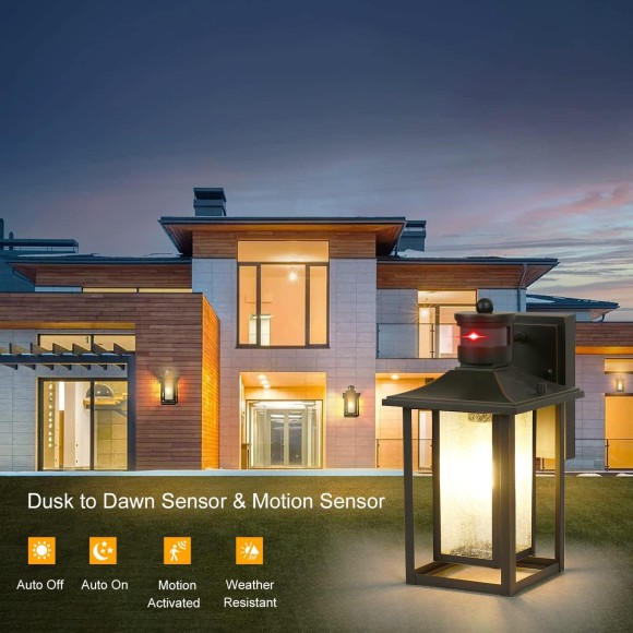 Motion Sensor LED Outdoor Wall Lights,Exterior Wall Lanterns,Matte Black Finish Wall Sconce for Front Door, Garage, Stairway, Living Room