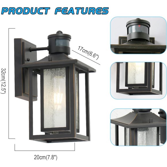 Motion Sensor LED Outdoor Wall Lights,Exterior Wall Lanterns,Matte Black Finish Wall Sconce for Front Door, Garage, Stairway, Living Room