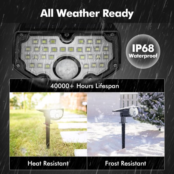Solar Motion Sensor Outdoor Lights, 30 LEDs Spot Lights with Motion Detector, IP68 Waterproof Solar Motion Lights for Outside, 3 Modes Solar Landscape Lights for Pathway Yard, 4 Pack