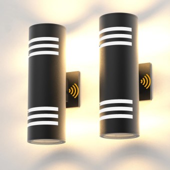 Outdoor Light Fixtures, Photocell Up Down Wall Porch Lights, Cylinder Black Exterior Wall Sconce, Anti-Rust Waterproof Wall Lantern for Doorway, Garage, Patio（2 Packs）