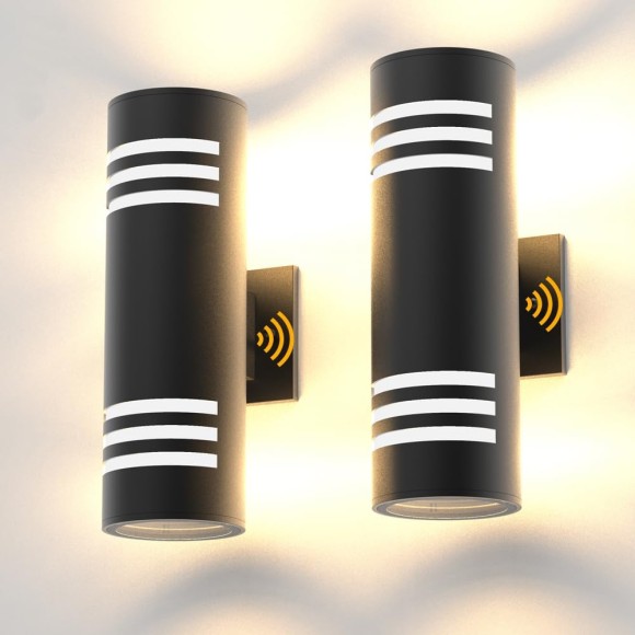 Outdoor Light Fixtures, Photocell Up Down Wall Porch Lights, Cylinder Black Exterior Wall Sconce, Anti-Rust Waterproof Wall Lantern for Doorway, Garage, Patio（2 Packs）
