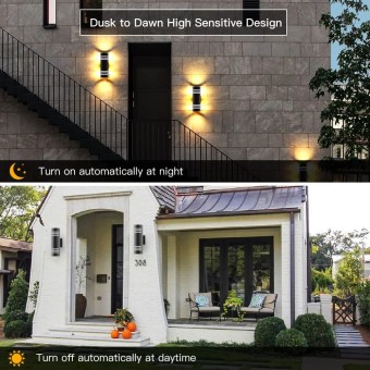 Outdoor Light Fixtures, Photocell Up Down Wall Porch Lights, Cylinder Black Exterior Wall Sconce, Anti-Rust Waterproof Wall Lantern for Doorway, Garage, Patio（2 Packs）