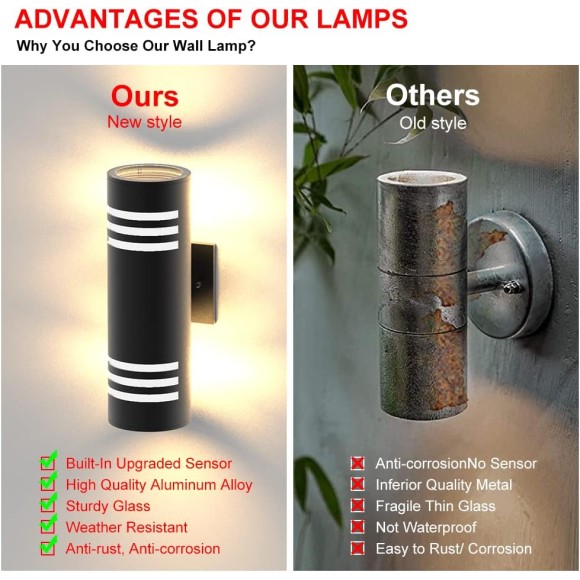 Outdoor Light Fixtures, Photocell Up Down Wall Porch Lights, Cylinder Black Exterior Wall Sconce, Anti-Rust Waterproof Wall Lantern for Doorway, Garage, Patio（2 Packs）
