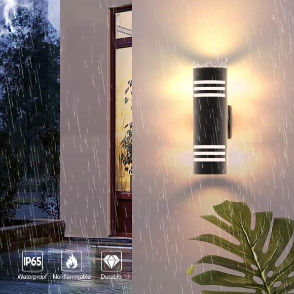 Outdoor Light Fixtures, Photocell Up Down Wall Porch Lights, Cylinder Black Exterior Wall Sconce, Anti-Rust Waterproof Wall Lantern for Doorway, Garage, Patio（2 Packs）
