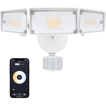 64W Smart Outdoor LED Security Light Tunable White 2700-6500K,5000LM 3 Head Motion Sensor WiFi Flood Light Waterproof, Exterior Floodlight Works with Alexa/Google for Backyard House Yard Patio