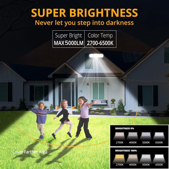 64W Smart Outdoor LED Security Light Tunable White 2700-6500K,5000LM 3 Head Motion Sensor WiFi Flood Light Waterproof, Exterior Floodlight Works with Alexa/Google for Backyard House Yard Patio