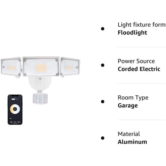 64W Smart Outdoor LED Security Light Tunable White 2700-6500K,5000LM 3 Head Motion Sensor WiFi Flood Light Waterproof, Exterior Floodlight Works with Alexa/Google for Backyard House Yard Patio