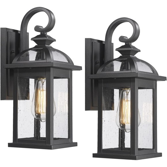 Outdoor Lights Fixtures Wall Mount, Outdoor Wall Sconce Lights with Seeded Glass Waterproof Outside Exterior Lights Fixture for House, Front Porch, Patio (2 Pack)