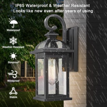 Outdoor Lights Fixtures Wall Mount, Outdoor Wall Sconce Lights with Seeded Glass Waterproof Outside Exterior Lights Fixture for House, Front Porch, Patio (2 Pack)