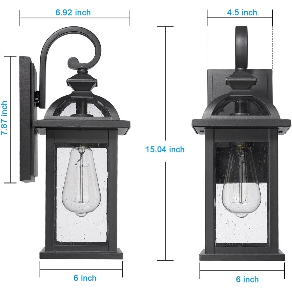 Outdoor Lights Fixtures Wall Mount, Outdoor Wall Sconce Lights with Seeded Glass Waterproof Outside Exterior Lights Fixture for House, Front Porch, Patio (2 Pack)