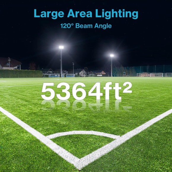 2 Pack 100W & 200W LED Flood Light Outdoor, Super Bright Work Lights Plug in, 6500K, IP66 Waterproof Exterior Floodlight for Stadium Yard Barn
