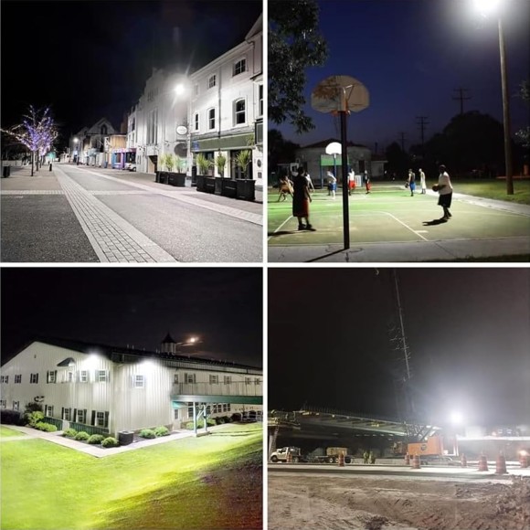 2 Pack 100W & 200W LED Flood Light Outdoor, Super Bright Work Lights Plug in, 6500K, IP66 Waterproof Exterior Floodlight for Stadium Yard Barn