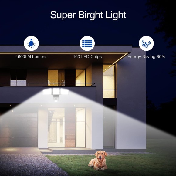 LED Security Lights, 40W Motion Sensor Outdoor Lights, 5000K 4600LM, IP65 Waterproof, 3 Adjustable Heads Outdoor Flood Light for Yard, Garage, Porch
