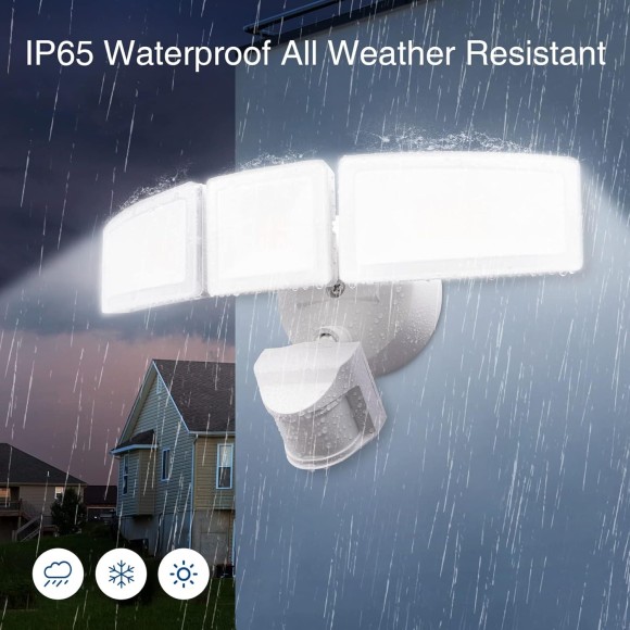 LED Security Lights, 40W Motion Sensor Outdoor Lights, 5000K 4600LM, IP65 Waterproof, 3 Adjustable Heads Outdoor Flood Light for Yard, Garage, Porch