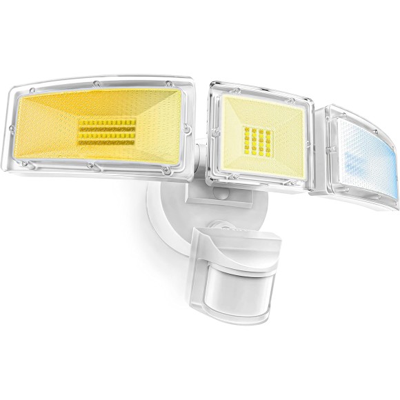 LED Security Lights, 40W Motion Sensor Outdoor Lights, 5000K 4600LM, IP65 Waterproof, 3 Adjustable Heads Outdoor Flood Light for Yard, Garage, Porch