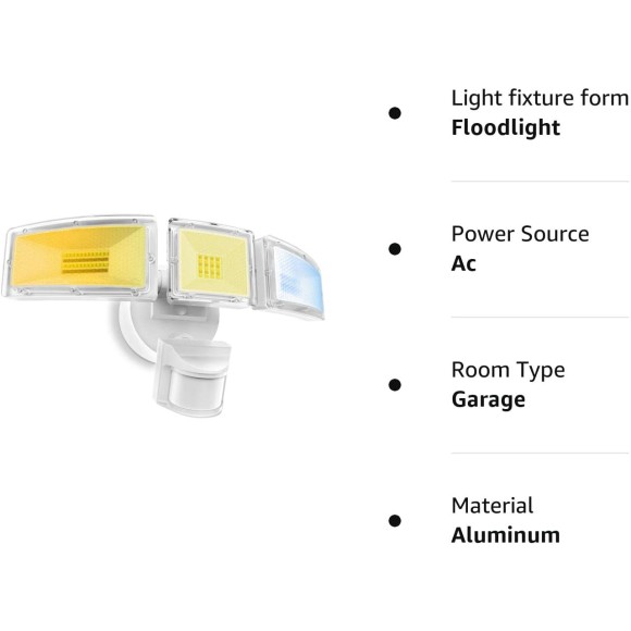 LED Security Lights, 40W Motion Sensor Outdoor Lights, 5000K 4600LM, IP65 Waterproof, 3 Adjustable Heads Outdoor Flood Light for Yard, Garage, Porch