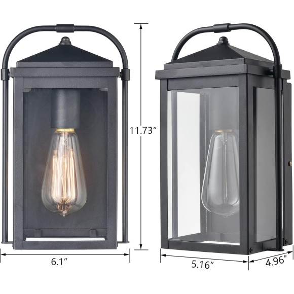Outdoor Wall Lights Black Anti-Rust Exterior Wall Sconce Light Fixture Waterproof Clear Glass Outdoor Wall Lantern Light for Patio, Porch, Garage, Front Door