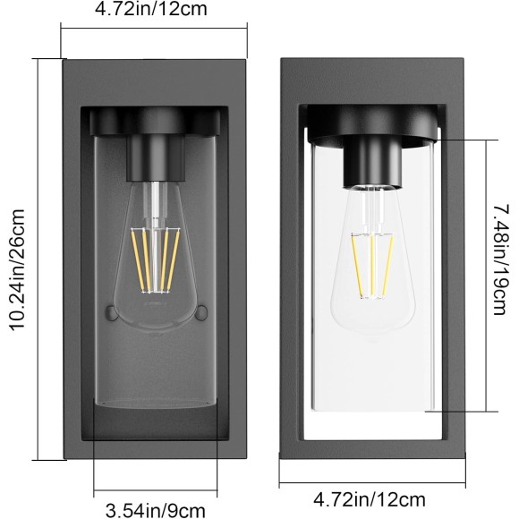 2 Pack Black Outdoor Wall Sconce,Exterior Wall Light Fixtures,Porch Lights with Clear Glass for Garage,Patio,Front Door(Exclude Bulb)