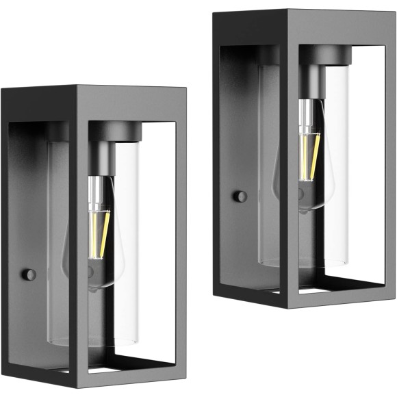 2 Pack Black Outdoor Wall Sconce,Exterior Wall Light Fixtures,Porch Lights with Clear Glass for Garage,Patio,Front Door(Exclude Bulb)