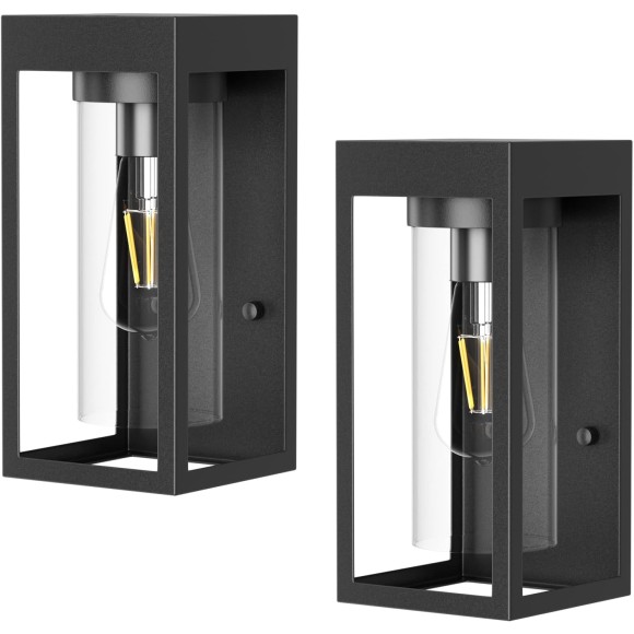 2 Pack Black Outdoor Wall Sconce,Exterior Wall Light Fixtures,Porch Lights with Clear Glass for Garage,Patio,Front Door(Exclude Bulb)