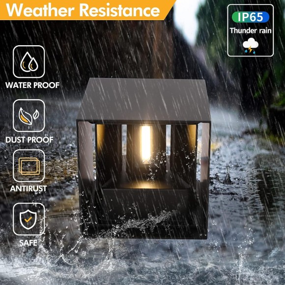 Mille Lucciole 4 Pack Outdoor Wall Lights Exterior/Interior LED Wall Sconces IP65 Waterproof Square Aluminum Wall Lamps Outdoor Lighting Fixture Up and Down Lights Modern Black 12W 3000K Warm Lights