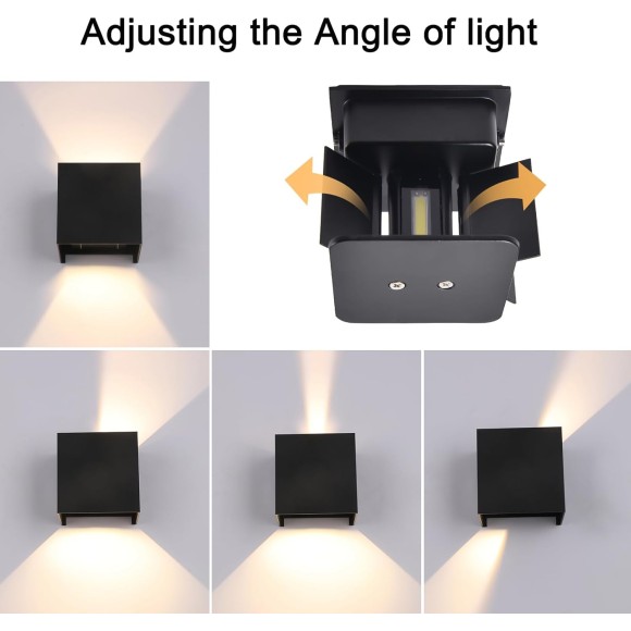 Mille Lucciole 4 Pack Outdoor Wall Lights Exterior/Interior LED Wall Sconces IP65 Waterproof Square Aluminum Wall Lamps Outdoor Lighting Fixture Up and Down Lights Modern Black 12W 3000K Warm Lights