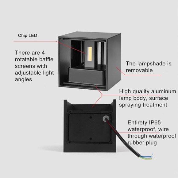 Mille Lucciole 4 Pack Outdoor Wall Lights Exterior/Interior LED Wall Sconces IP65 Waterproof Square Aluminum Wall Lamps Outdoor Lighting Fixture Up and Down Lights Modern Black 12W 3000K Warm Lights