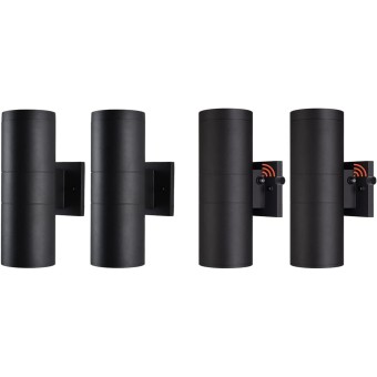 Modern Outdoor Porch Light Patio Light in 2 Lights with Matte Black Aluminum Cylinder and Tempered Glass Cover Waterproof Wall Sconce 2pcs with Photocell 2pcs without Photocell