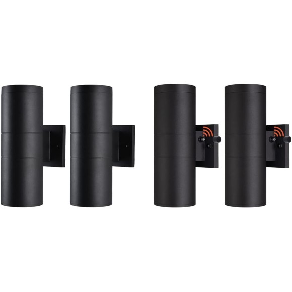 Modern Outdoor Porch Light Patio Light in 2 Lights with Matte Black Aluminum Cylinder and Tempered Glass Cover Waterproof Wall Sconce 2pcs with Photocell 2pcs without Photocell