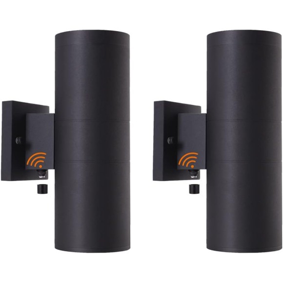 Modern Outdoor Porch Light Patio Light in 2 Lights with Matte Black Aluminum Cylinder and Tempered Glass Cover Waterproof Wall Sconce 2pcs with Photocell 2pcs without Photocell