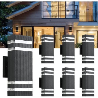 6Pack 12inch LED Square Up&Down Wall Lights 14W 4000K Day White Outdoor Wall Light Aluminum Body Waterproof IP65 led Porch Light for House Patio Garage Garden(No sensor)