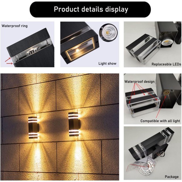 6Pack 12inch LED Square Up&Down Wall Lights 14W 4000K Day White Outdoor Wall Light Aluminum Body Waterproof IP65 led Porch Light for House Patio Garage Garden(No sensor)