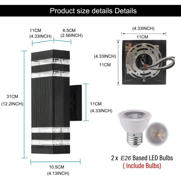 6Pack 12inch LED Square Up&Down Wall Lights 14W 4000K Day White Outdoor Wall Light Aluminum Body Waterproof IP65 led Porch Light for House Patio Garage Garden(No sensor)