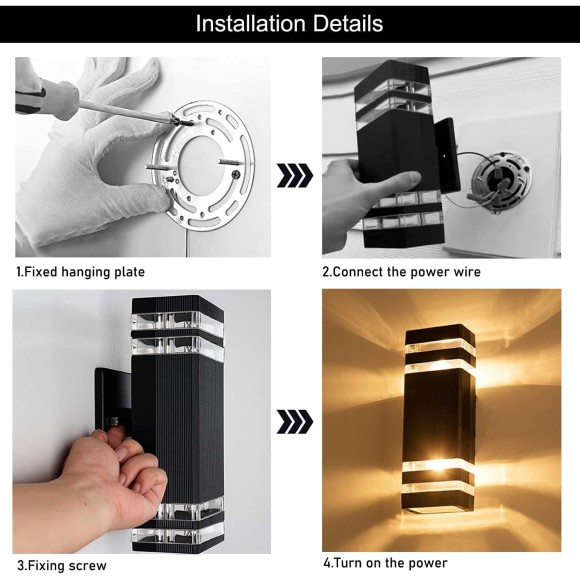 6Pack 12inch LED Square Up&Down Wall Lights 14W 4000K Day White Outdoor Wall Light Aluminum Body Waterproof IP65 led Porch Light for House Patio Garage Garden(No sensor)