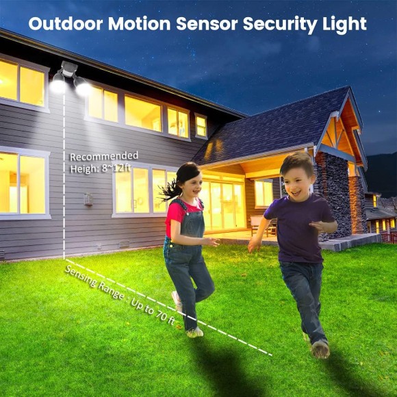 Exterior Motion Sensor Light, Floodlight 5000K, Always On or Motion Detect On/Off Security Light 28W Waterproof, 120V Eave Mount Spotlight for Garage Backyard (1Pack, Black)