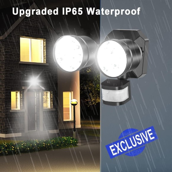 Exterior Motion Sensor Light, Floodlight 5000K, Always On or Motion Detect On/Off Security Light 28W Waterproof, 120V Eave Mount Spotlight for Garage Backyard (1Pack, Black)