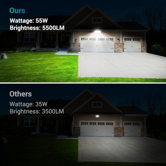 55W Flood Lights Outdoor, Switch Controlled LED Flood Light Outdoor 5500LM 5000K, IP65 Waterproof Exterior Security Light,Outside Spotlight for Garage Eave Yard 2 Pack (White)