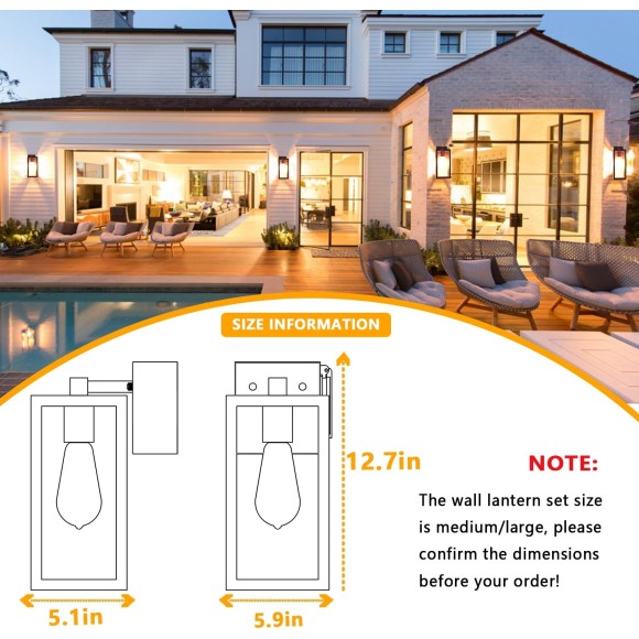 Outdoor Lights with Outlet, Wall Lantern Porch Light Fixtures Exterior Waterproof Wall Sconce, Clear Glass, Black Wall Lights for House Garage House Outside Garage, 2-Pack
