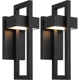 Outdoor Wall Lights Modern Exterior Lighting Fixtures, 3000K LED Integrated Outdoor Wall Sconce for Porch 2 Packs, Matte Black Outside Wall Mount Lights for Front Door House Garage Indoor