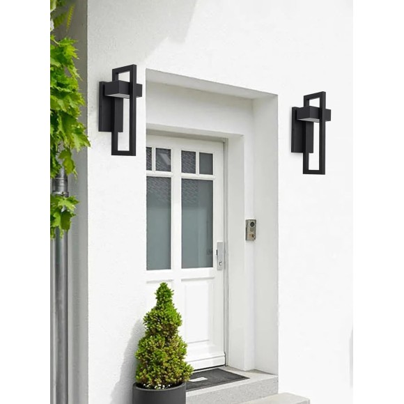 Outdoor Wall Lights Modern Exterior Lighting Fixtures, 3000K LED Integrated Outdoor Wall Sconce for Porch 2 Packs, Matte Black Outside Wall Mount Lights for Front Door House Garage Indoor