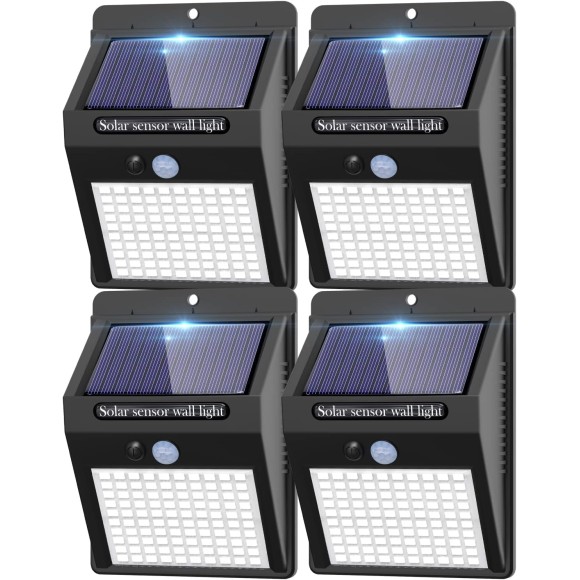 4 Pack Solar Motion Lights Outdoor, 3 Modes/100LED Solar Security Lights Wireless IP65 Waterproof Solar Motion Sensor Lights Solar Wall Lights Outdoor Lights for Front Door, Backyard, Garage, Deck
